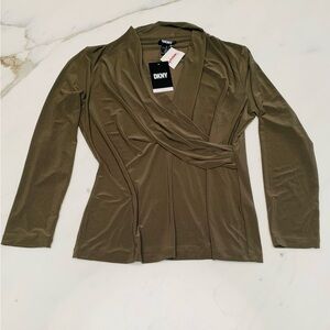 NWT DKNY Green Long Sleeve Wrap Blouse XL